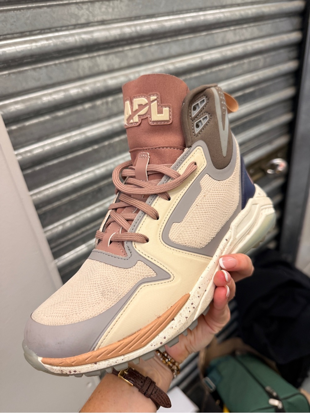 APL women’s High-Top Trainer in Beige Taupe and Dusty Rose